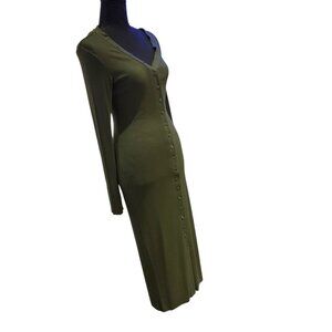 The Range Henley Rib Knit Long Sleeve Midi Dress Button Down Green Small